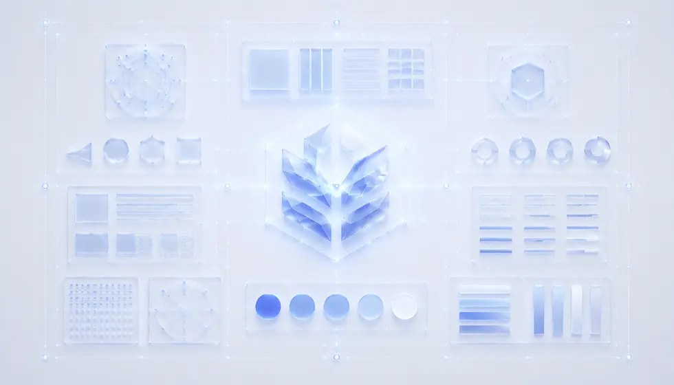 Zentrales Corporate Design System mit abstraktem Markenzeichen, Gestaltungsraster, Farbwelt und Designrichtlinien