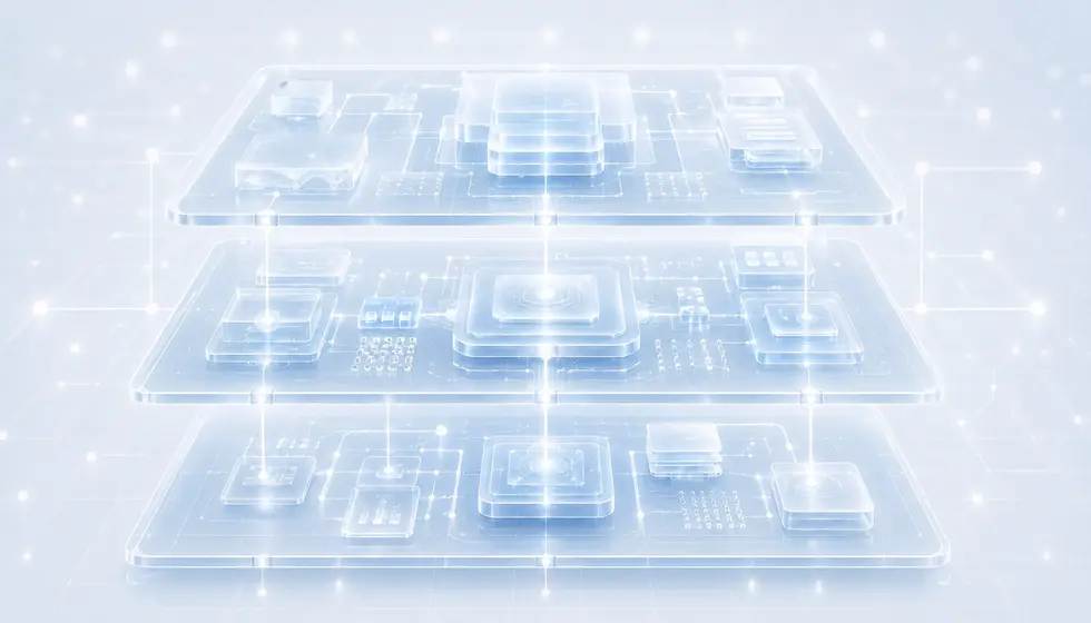 Mehrschichtige digitale Systemarchitektur mit transparenten Modulen und vernetzten Datenwegen