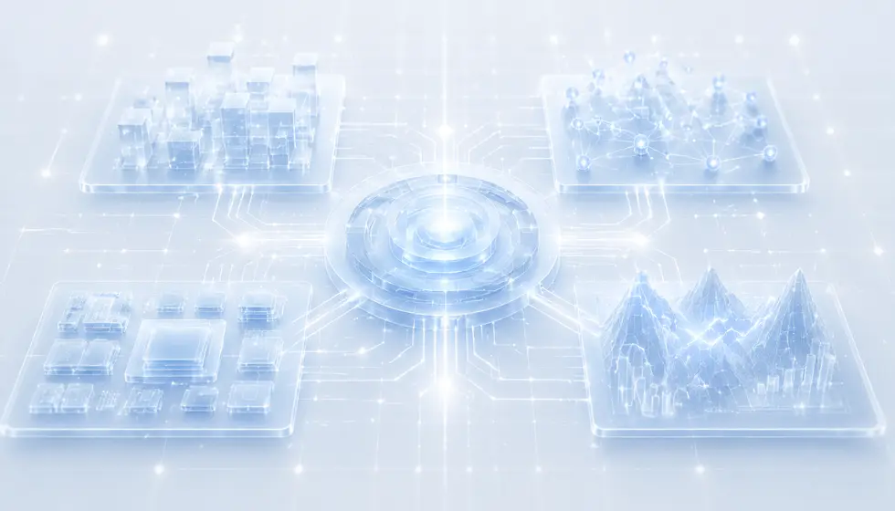 Vernetztes Analysezentrum mit Darstellungen digitaler Systeme, Technologien, Strukturen und Märkte